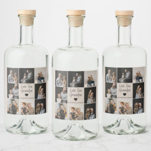 Love You Grandpa with Heart & Photos - Liquor Bottle Label