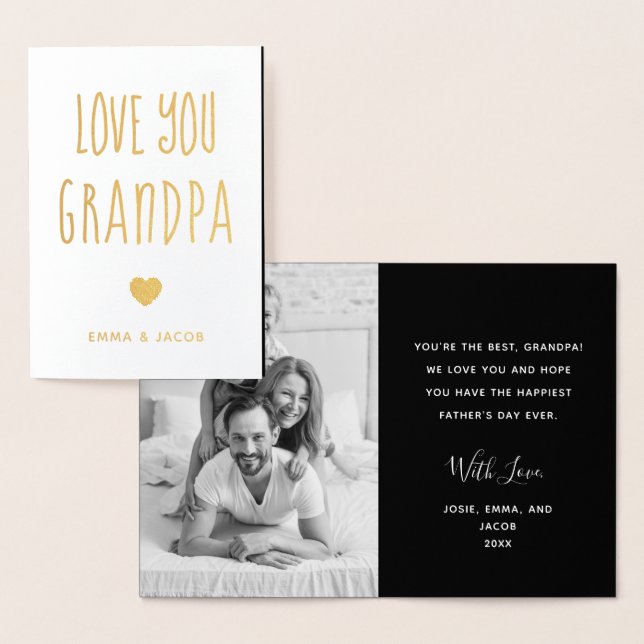 Love You Grandpa | Your Photo and Modern Heart Foil Card (Display)