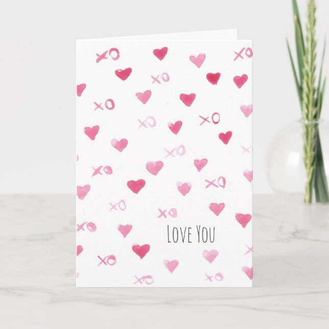 Love You Happy Valentines Day Watercolor Hearts  Holiday Card (Front)