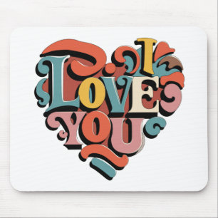 Love You Heart Retro Psychedelia Mouse Pad