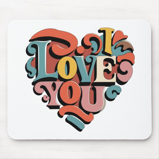 Love You Heart Retro Psychedelia Mouse Pad (Front)