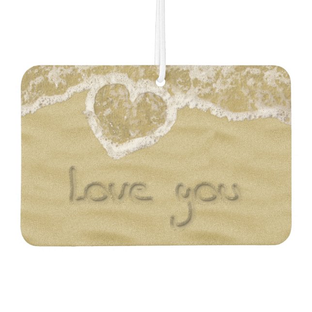 "Love you" Heart written in Sand Car Air Freshener (Front)
