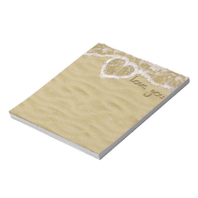 "Love you" Heart written in Sand Notepad (Rotated)