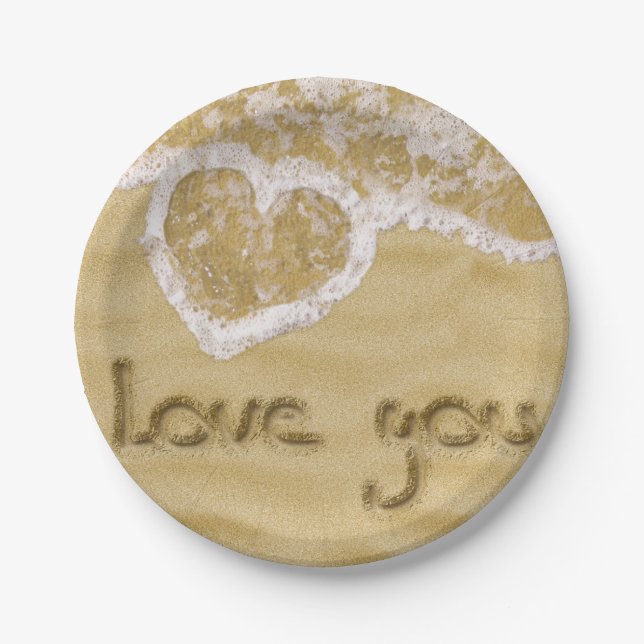 "Love you" Heart written in Sand Paper Plate (Front)