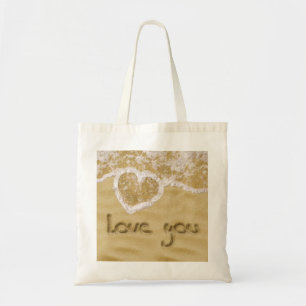 "Love you" Heart written in Sand Tote Bag