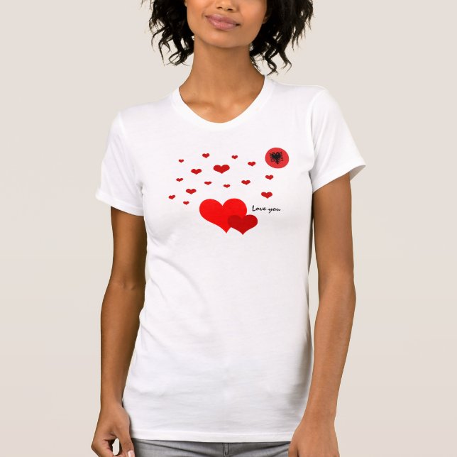 Love You, Hearts & Albanian Flag Fashion / sports  T-Shirt (Front)
