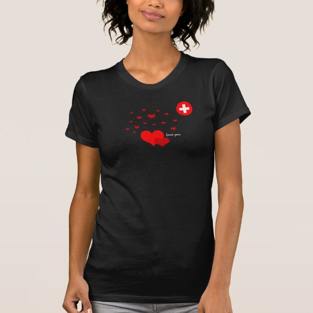 Love You, Hearts & Swiss Flag Fashion / sports T-S T-Shirt (Front)