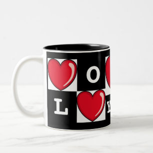Love You & Hearts Two-Tone Coffee Mug