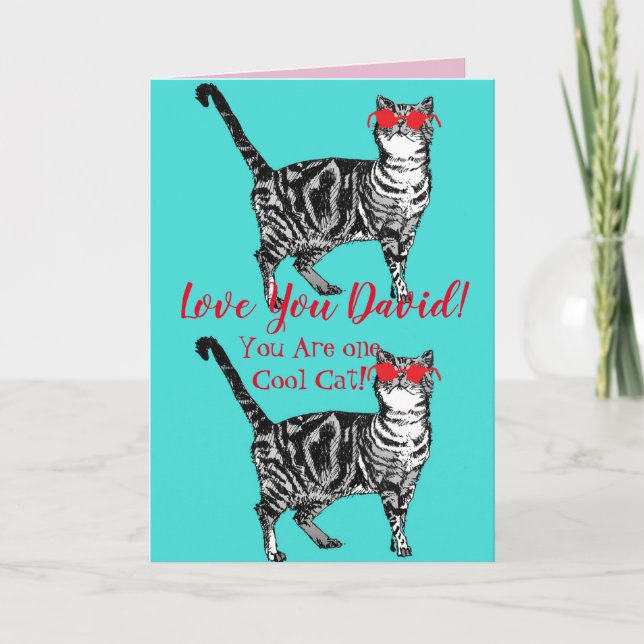 Love You Husband's Name Cool Tabby Cat Funny Card (Front)