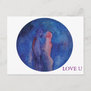Love you kissing watercolor art Valentine Postcard