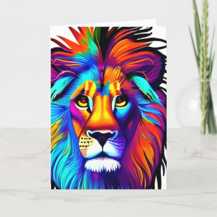 Love You Lots Lion Face Colourful Fantasy Art Card