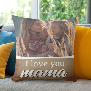 Love you Mama Script Rustic Mother Family Photo Cushion