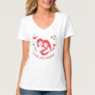 Love You Mama T‑Shirt — Heart Mother & Daughter De T-Shirt