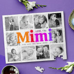 Love You Mimi Bold Rainbow 10 Photo Collage Modern<br><div class="desc">“Love you Mimi.” She’s loving every minute with her grandkids. A playful, whimsical, stylish visual of multicolor rainbow bold typography and black handwritten typography overlay a soft, light pink heart and a white background. Add 10 cherished photos of your choice and customise the names and message, for the perfect modern,...</div>