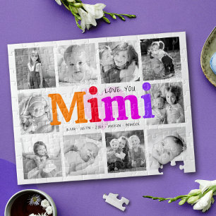 Love You Mimi Bold Rainbow 10 Photo Collage Modern Jigsaw Puzzle