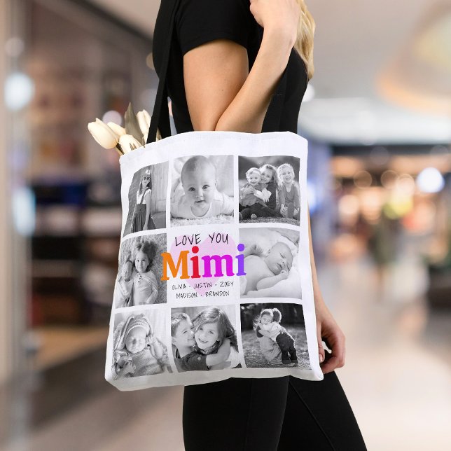 Love You Mimi Colourful Bold Modern 8 Photo Collag Tote Bag (Creator Uploaded)