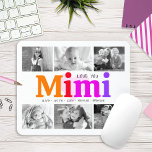 Love You Mimi Colourful Rainbow 6 Photo Collage Mouse Pad<br><div class="desc">“Love you Mimi.” She’s loving every minute with her grandkids. A playful, whimsical, stylish visual of colourful rainbow coloured bold typography and black handwritten typography overlay a soft, light pink heart and a white background. Add 6 cherished photos of your choice and customise the names and message, for the perfect...</div>