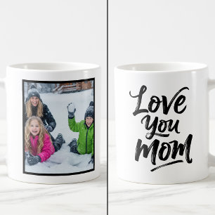 Love You Mom 1 Photo Keepsake Brush Script Coffee Mug