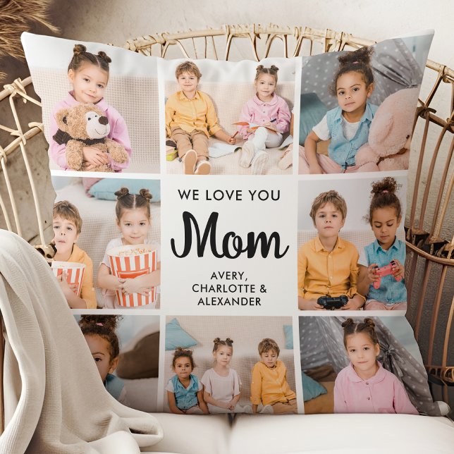 Love You MOM Custom Mother's Day 8 Photo Collage Cushion (Creator Uploaded)