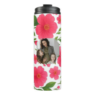Love You Mom Floral Red Thermal Tumbler with Photo