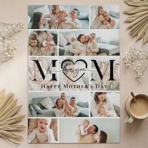 Love You Mom Heart Photo Collage Mother's Day Jigsaw Puzzle