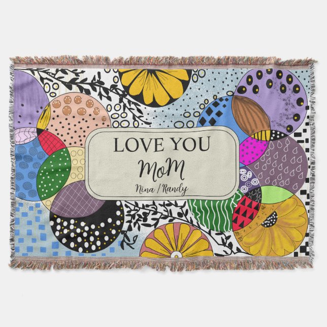 "Love You Mom" Personalized Abstract Throw Blanket (Front)