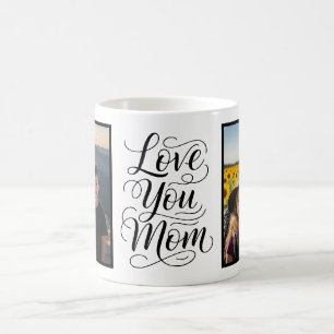 Love You Mom Two Photo Modern White Coffee Mug