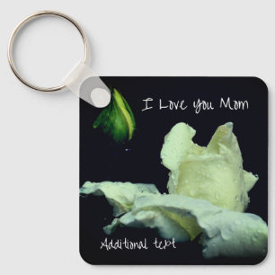 Love You Mom White Rosebud Personalized Key Ring