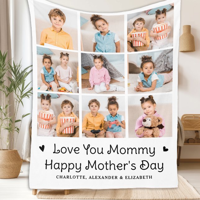 Love You MOMMY Custom 9 Photo Collage Mother's Day Fleece Blanket (Creator Uploaded)