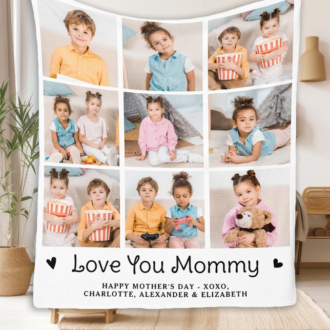 Love You MOMMY Custom Mother's Day 9 Photo Collage Fleece Blanket (Creator Uploaded)
