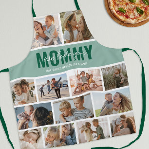 Love You Mommy Photo Collage Green Apron