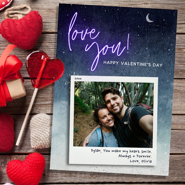 Love You Moon Stars Custom Photo Valentine's Day Card (Creator Uploaded)