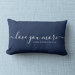 Love you More Custom Name Valentine's Day Newlywed Lumbar Cushion<br><div class="desc">Celebrate your love with this chic and romantic throw pillow featuring the date you met in an ivory handwritten script lettering on dark dusty blue. Personalise this custom design with your own names. This would make the perfect gift for a newlywed couple, engagement, anniversary, Valentine's Day, weddings, bridal showers, and...</div>