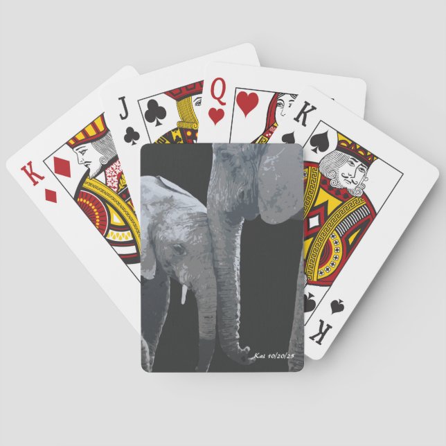 Love You More, Elephant Original Art Playing Cards (Back)