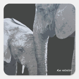 Love You More, Elephant Original Art Square Sticker