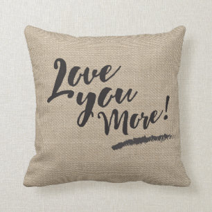 LOVE YOU MORE Linen look Pillow with Gold Heart