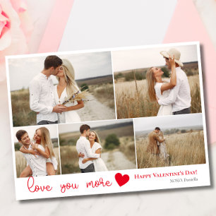 Love you more Photo Collage Red heart Valentine's Holiday Card