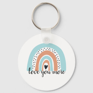 Love You More Rainbow Heart Blue Peach Key Ring