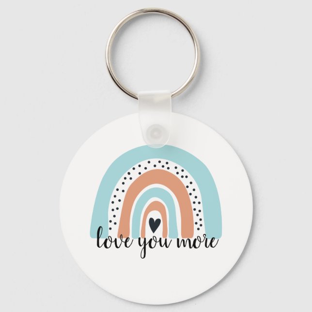 Love You More Rainbow Heart Blue Peach Key Ring (Front)