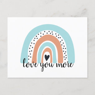 Love You More Rainbow Heart Blue Peach Postcard