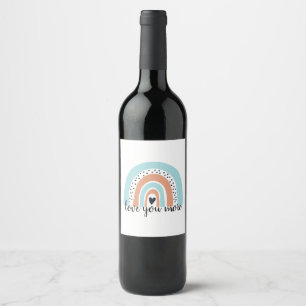 Love You More Rainbow Heart Blue Peach Wine Label