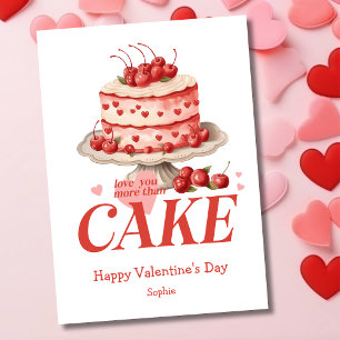 Love you more than cake funny retro Valentines Day Holiday Card