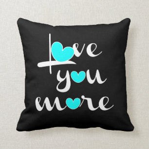 Love You More, White Aqua Hearts on Black Cushion