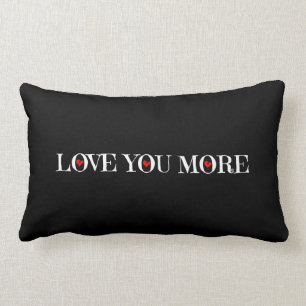 Love You More, White Red Hearts on Black Lumbar Cushion