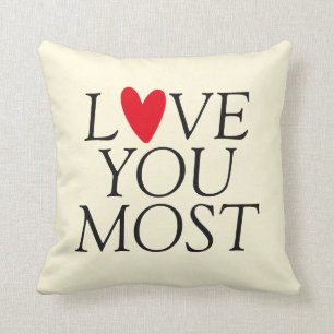 "Love you most" Personalised red heart Cushion