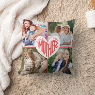 Love You Mother, Custom Heart 5 Photo Cushion