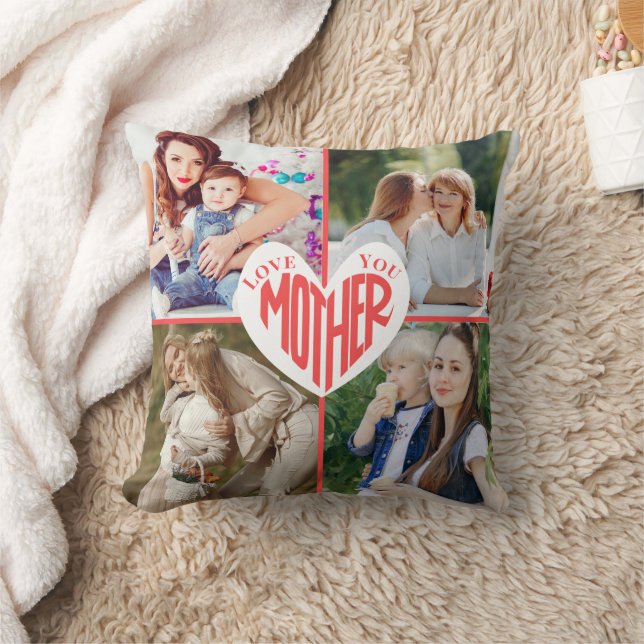 Love You Mother, Custom Heart 5 Photo Cushion (Blanket)
