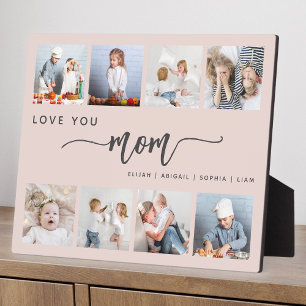 Love You Mum 8 Photo Collage Blush Pink Plaque