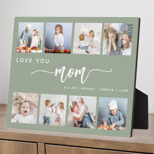 Love You Mum 8 Photo Collage Sage Green Plaque