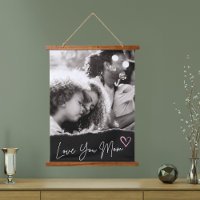 Love You Mum Black White Pink Heart Custom Photo